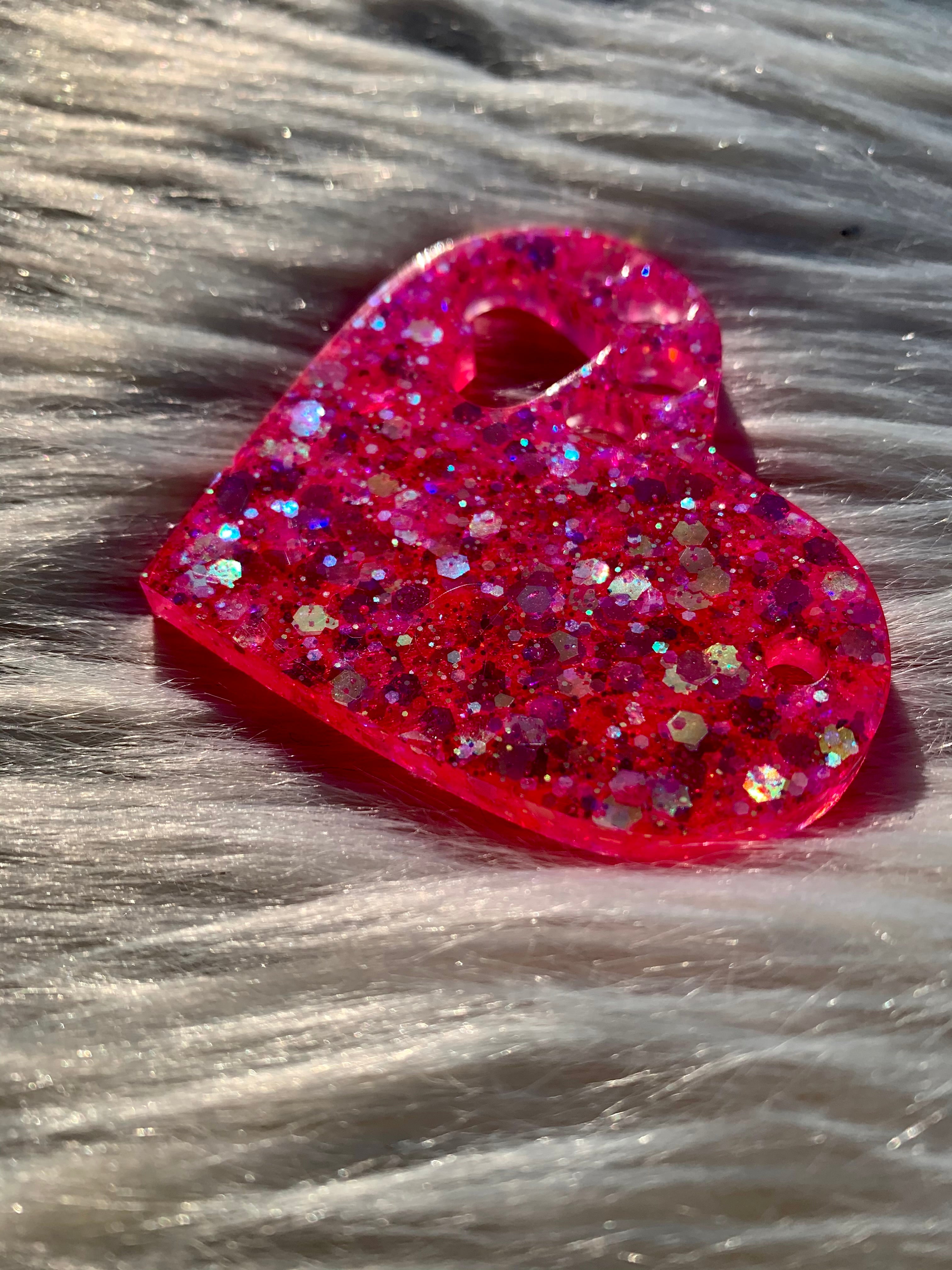 Neon Pink Heart Paw Keychain