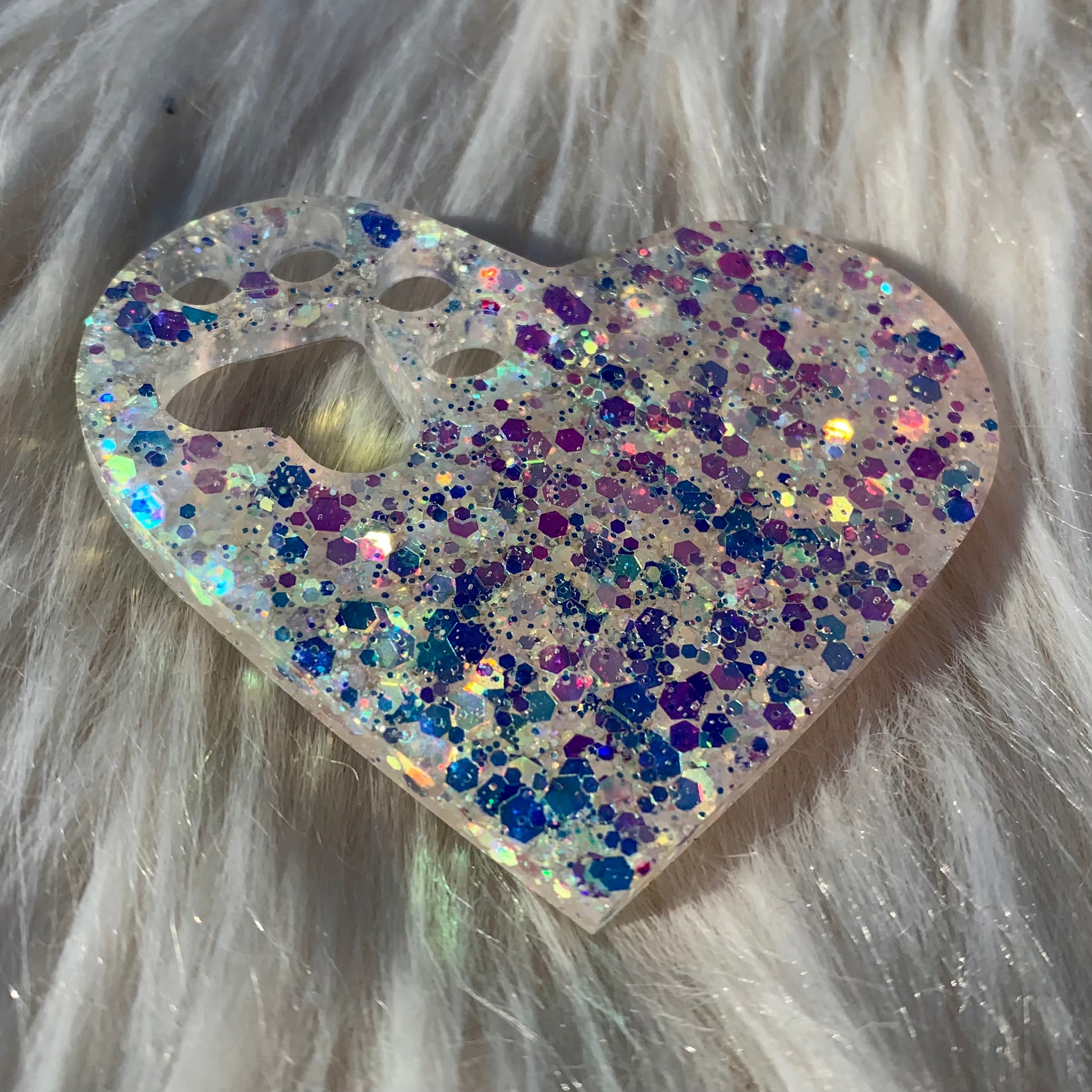 White Iridescent Heart Paw Keychain