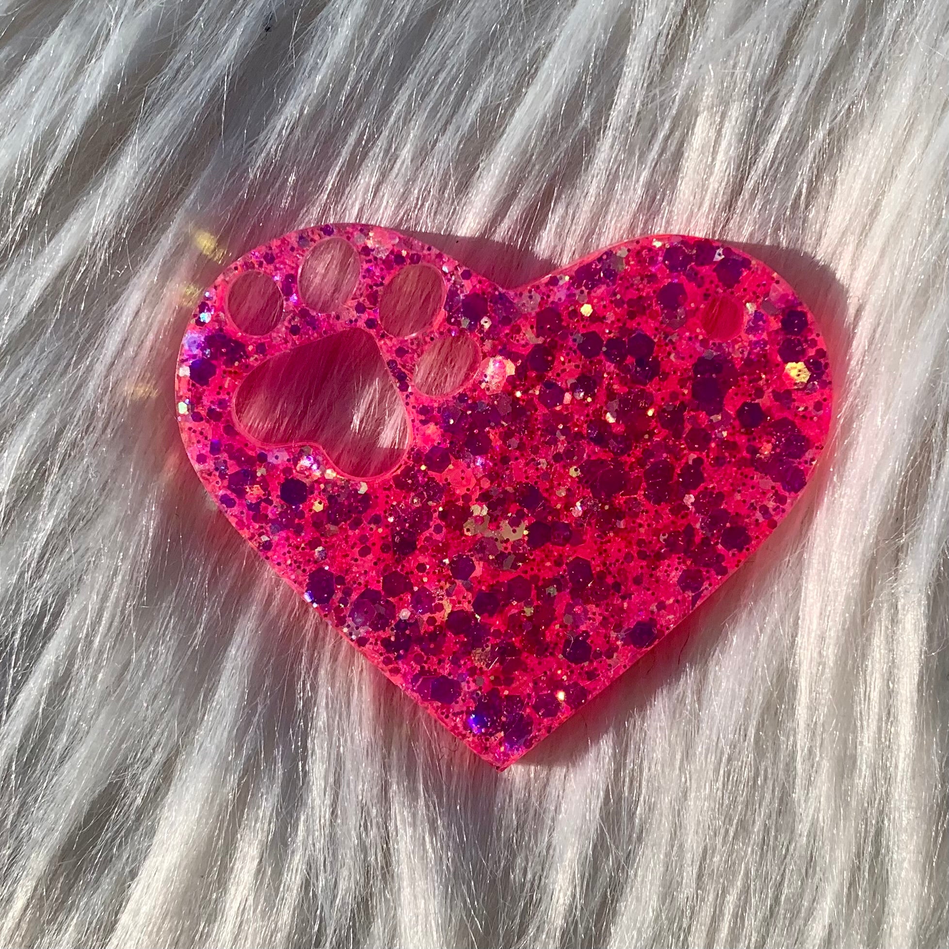 Neon Pink Heart Paw Keychain