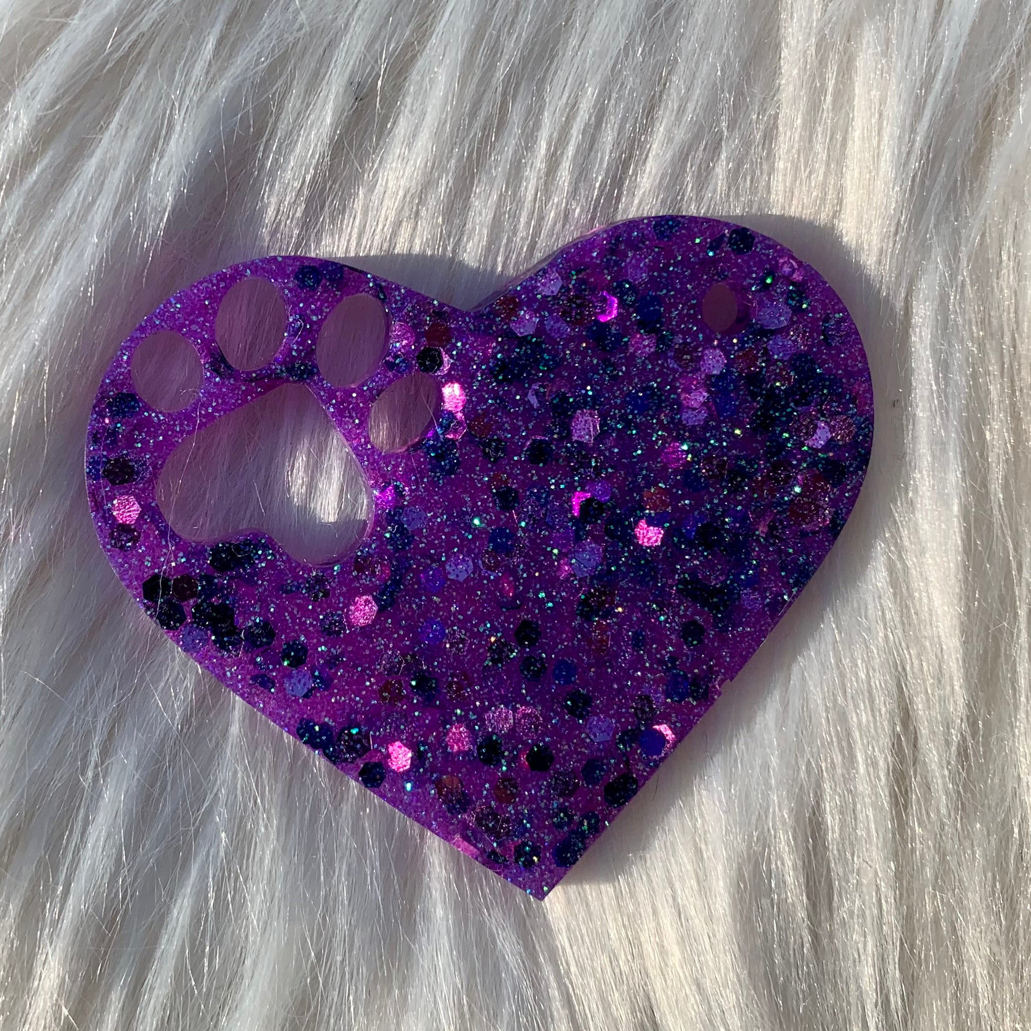 Purple Holographic Heart Paw Keychain