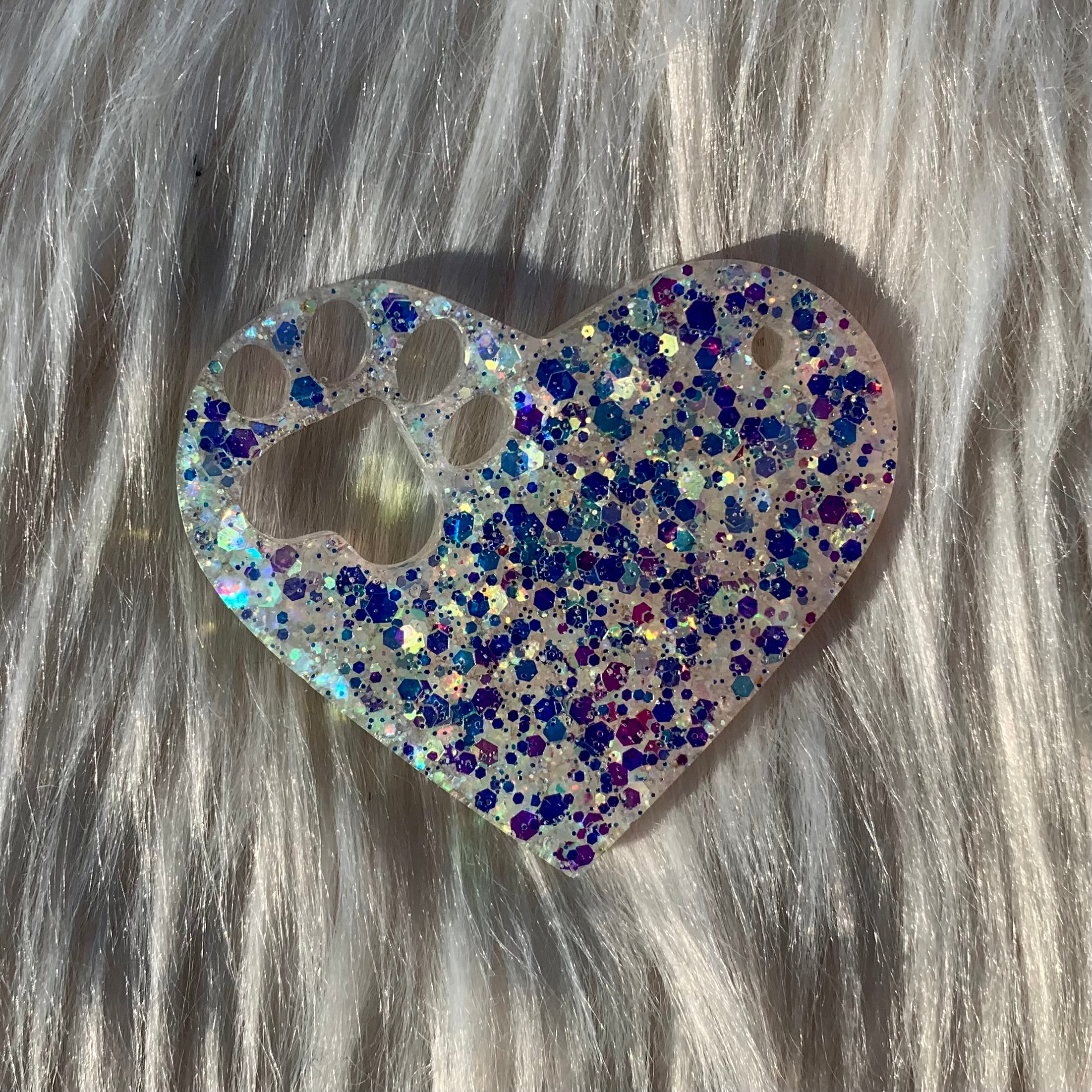 White Iridescent Heart Paw Keychain