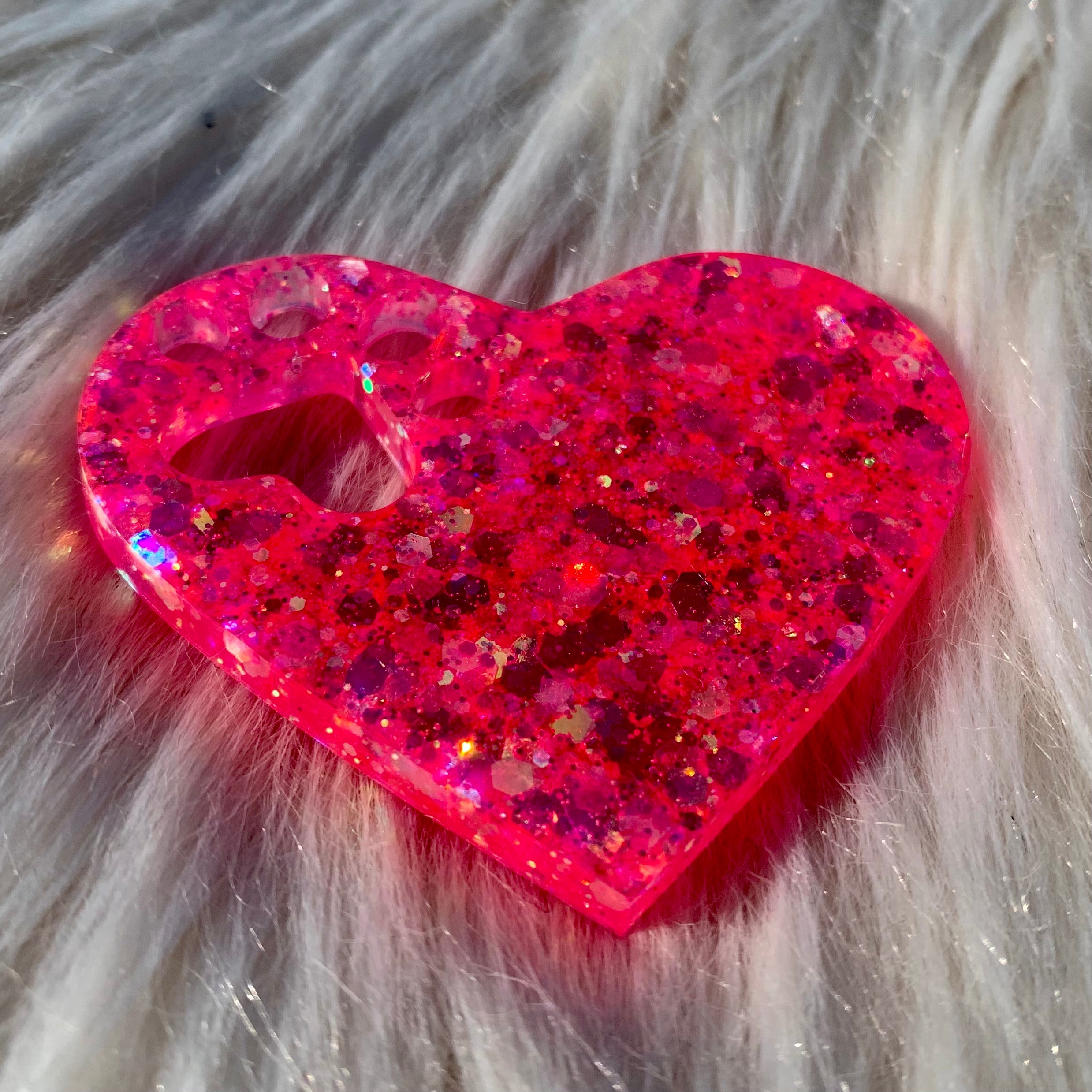 Neon Pink Heart Paw Keychain